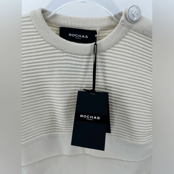 Rochas Crewneck  L/S Ribbed Sweater Stella Ivory Size Small *NWT Some Stains - Picture 3 of 10